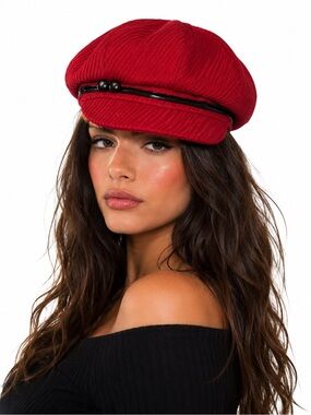 Kate Landry Red Newsboy Cap Y2K Cabbie Hat